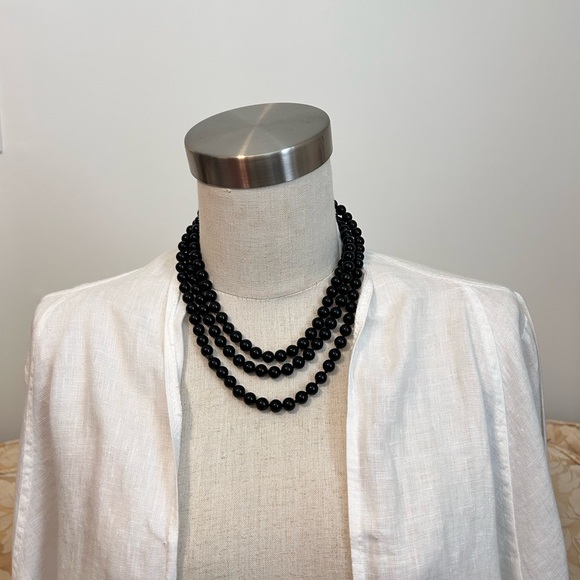 Unique Vintage Jewelry - Glass Black Beaded Necklace ( brooches are not included)